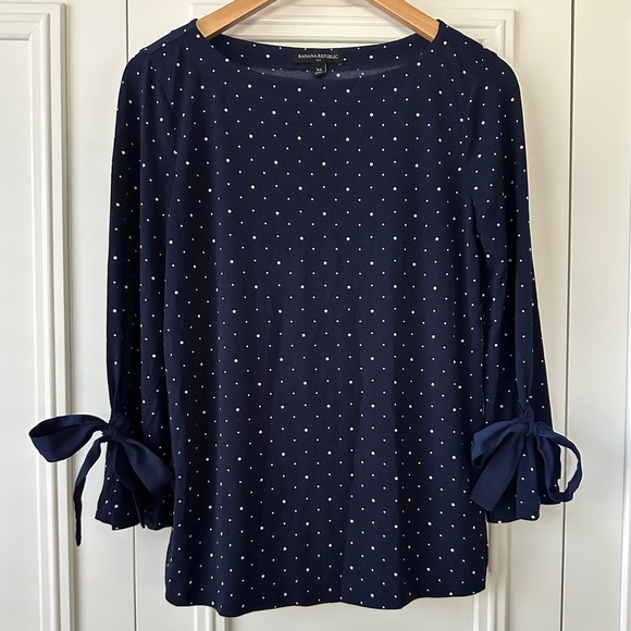 Banana Republic Navy Polka Dot Top with Bow Sleeves, Size XS - Picture 1 of 7